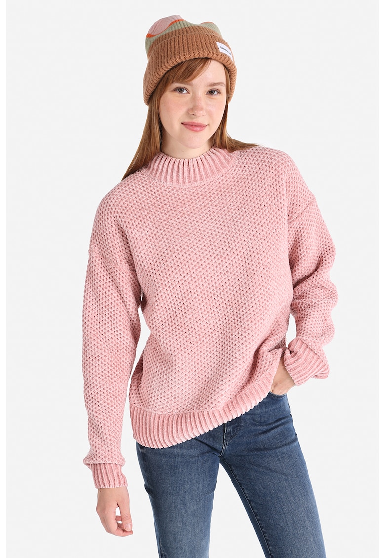 Pulover din tricot cu decolteu la baza gatului - Roz pastel
