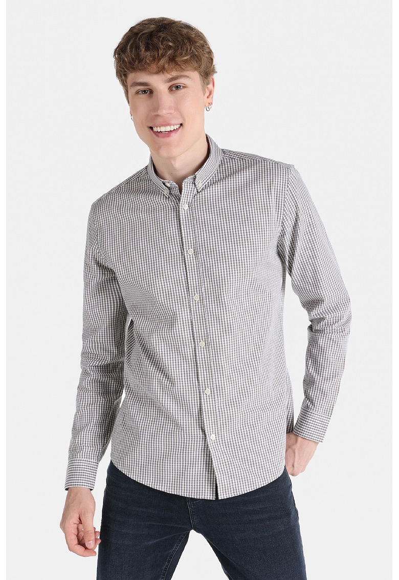 Camasa slim fit de bumbac cu model gingham