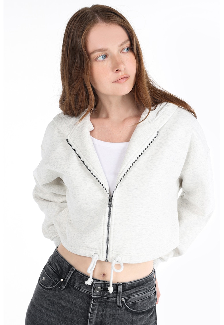 Hanorac crop cu fermoar