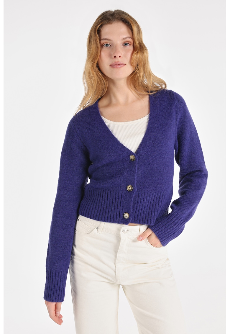 Cardigan crop cu decolteu in V