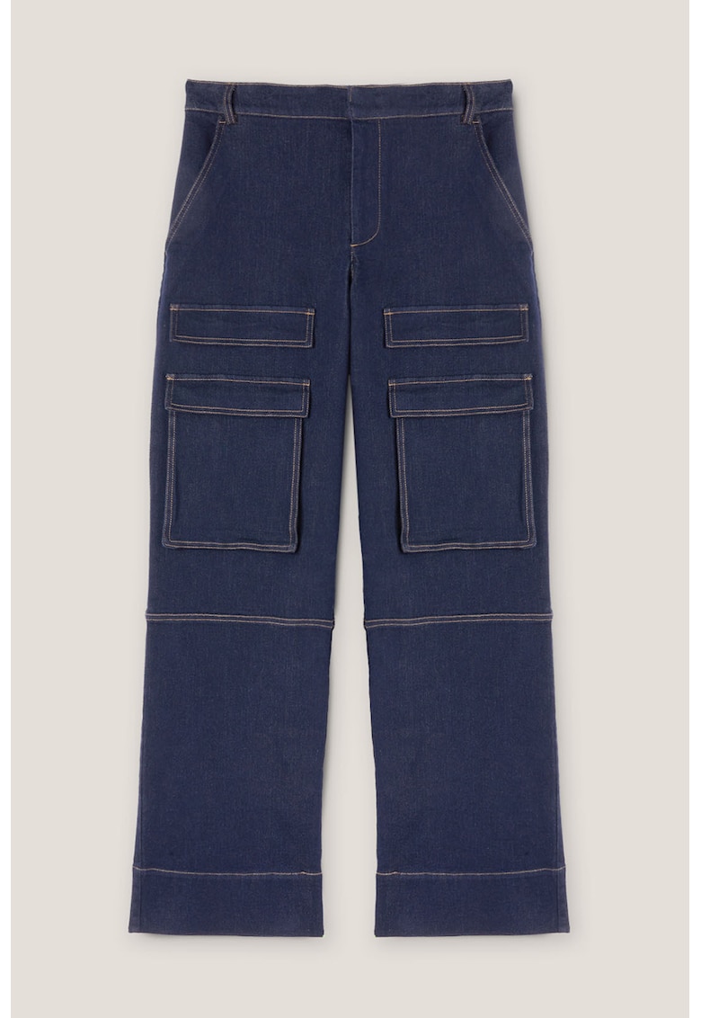 Pantaloni cargo cu croiala dreapta si talie inalta