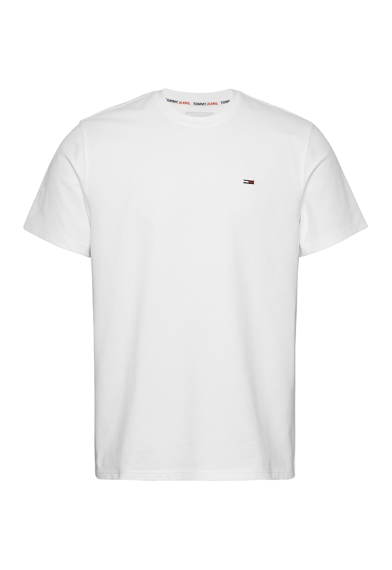 Tricou de bumbac cu decolteu la baza gatului si logo
