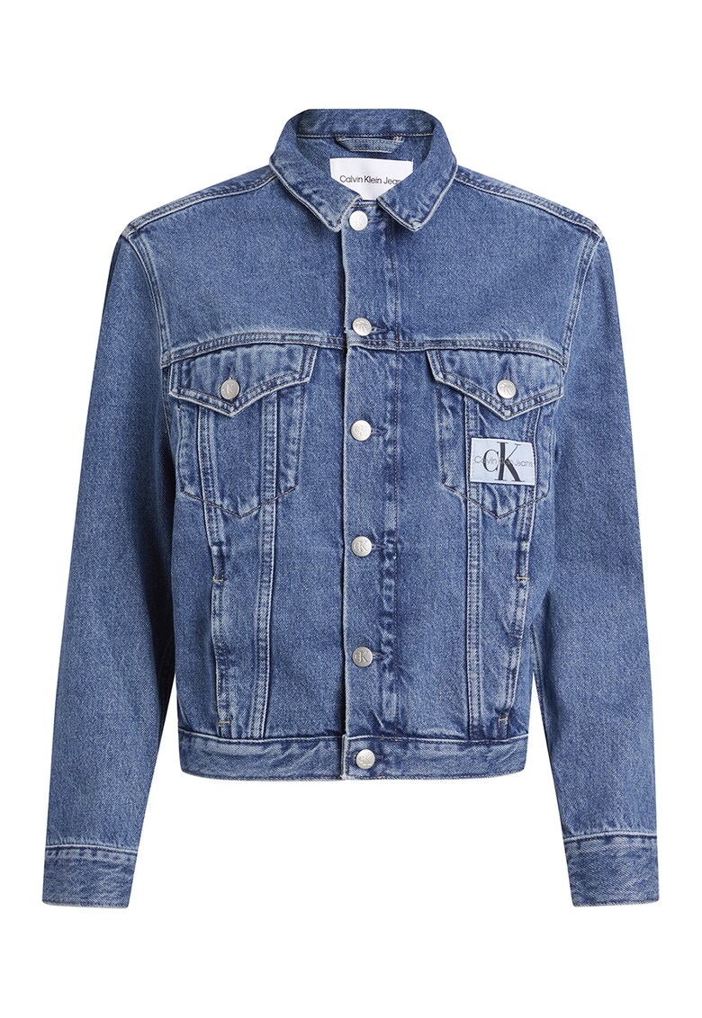 Jacheta de denim cu buzunare pe piept