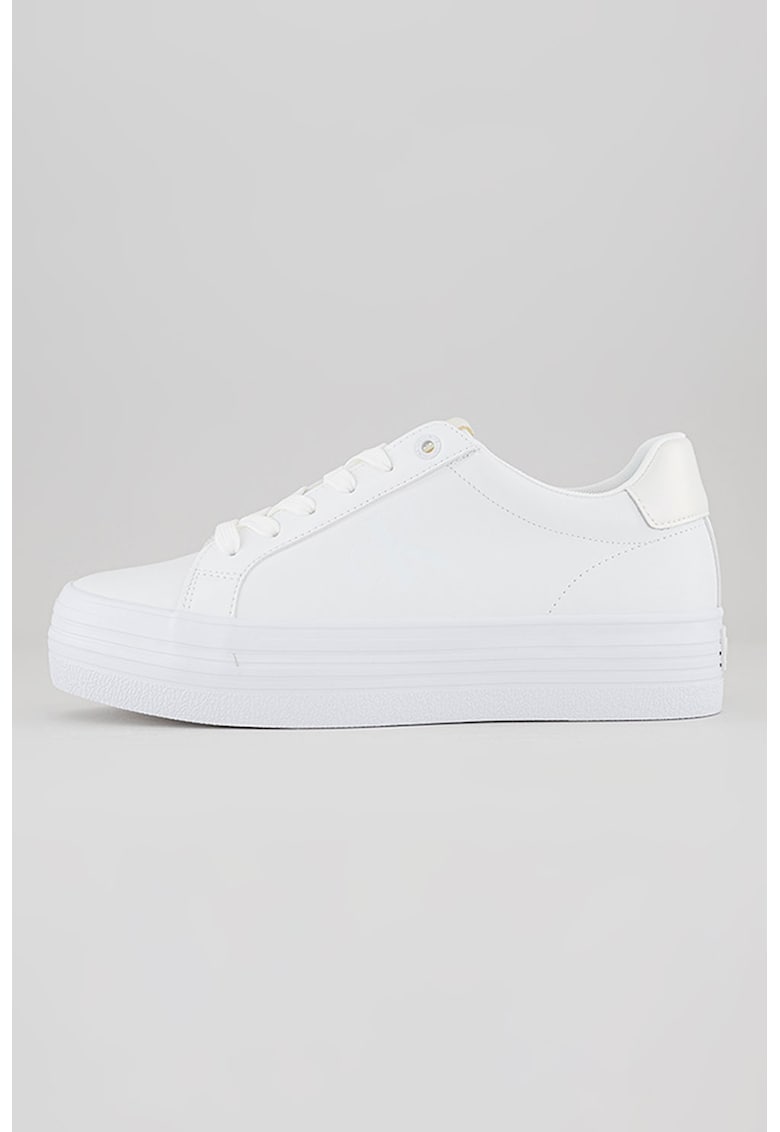 Pantofi sport flatform de piele cu garnituri irizate - Alb