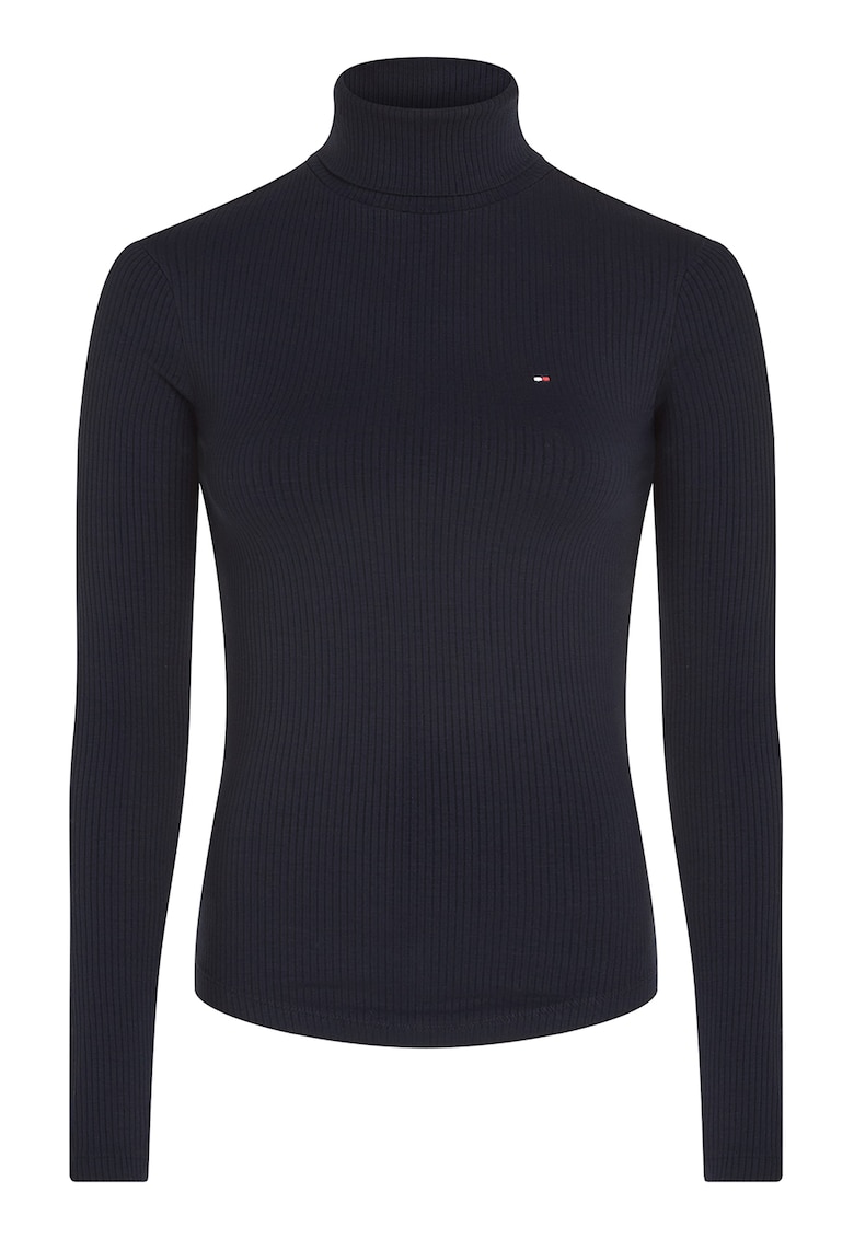 Pulover slim fit cu guler inalt - Bleumarin
