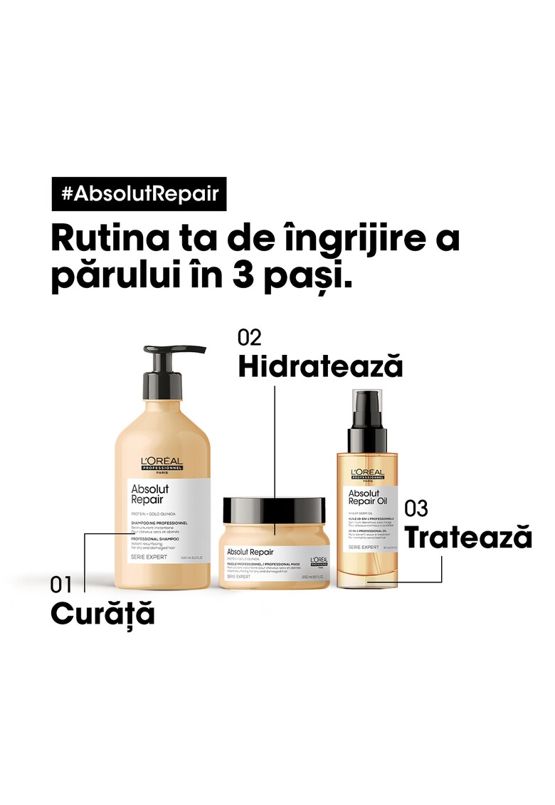 Sampon profesional - l’oreal professionnel serie expert absolut repair - pentru par uscat si deteriorat - cu tarate de quinoa aurie si proteine de grau