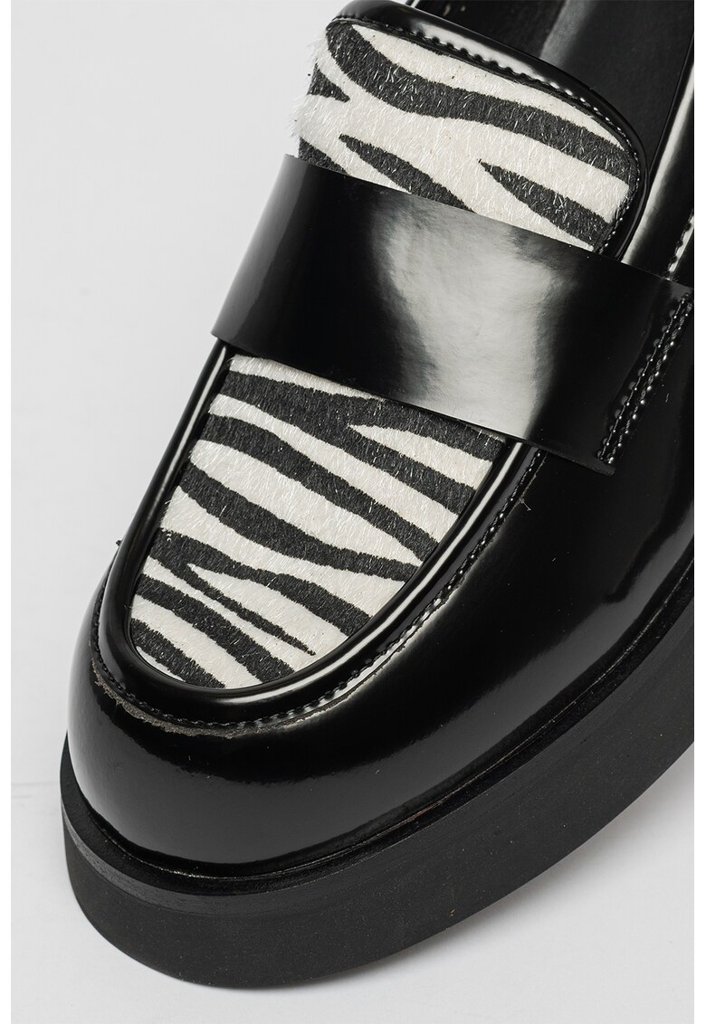 Pantofi loafer din piele ecologica cu insertii din material textil diane