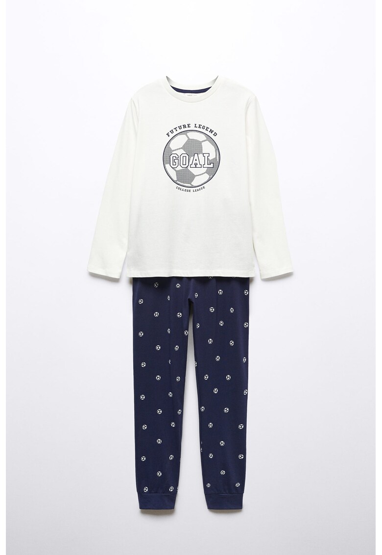 Pijama cu imprimeu grafic si pantaloni lungi Goal