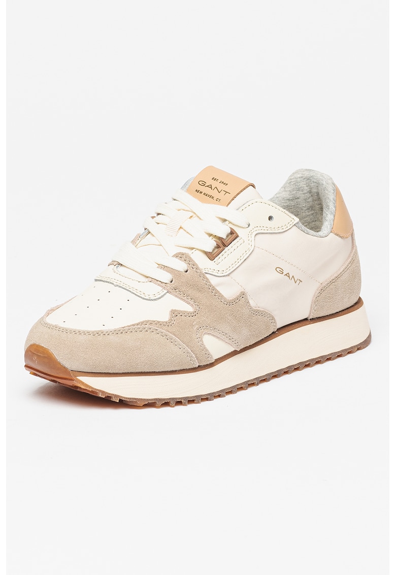 Pantofi sport cu insertii de piele si piele intoarsa