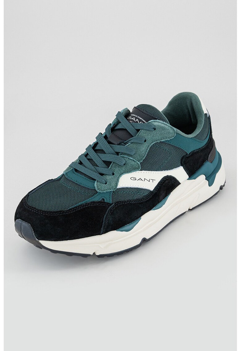 Pantofi sport de piele nabuc cu insertii de plasa