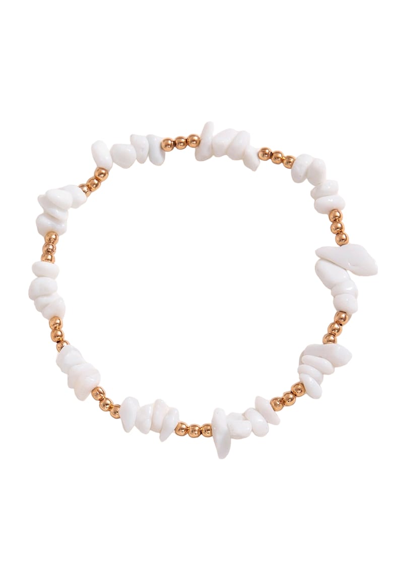 Bratara de picior - alba - cu margelute aurii - Gaston C3 -