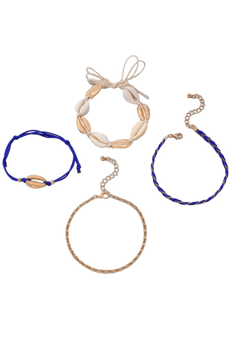Set 4 bratari de picior - aurii - cu snur albastru si scoici - Galatia C1 -