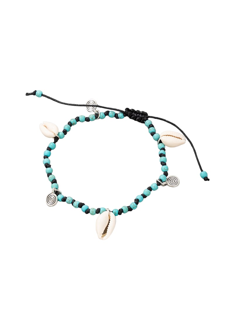 Bratara de picior - neagra - cu margelute turquoise si scoici - Garry C2 -