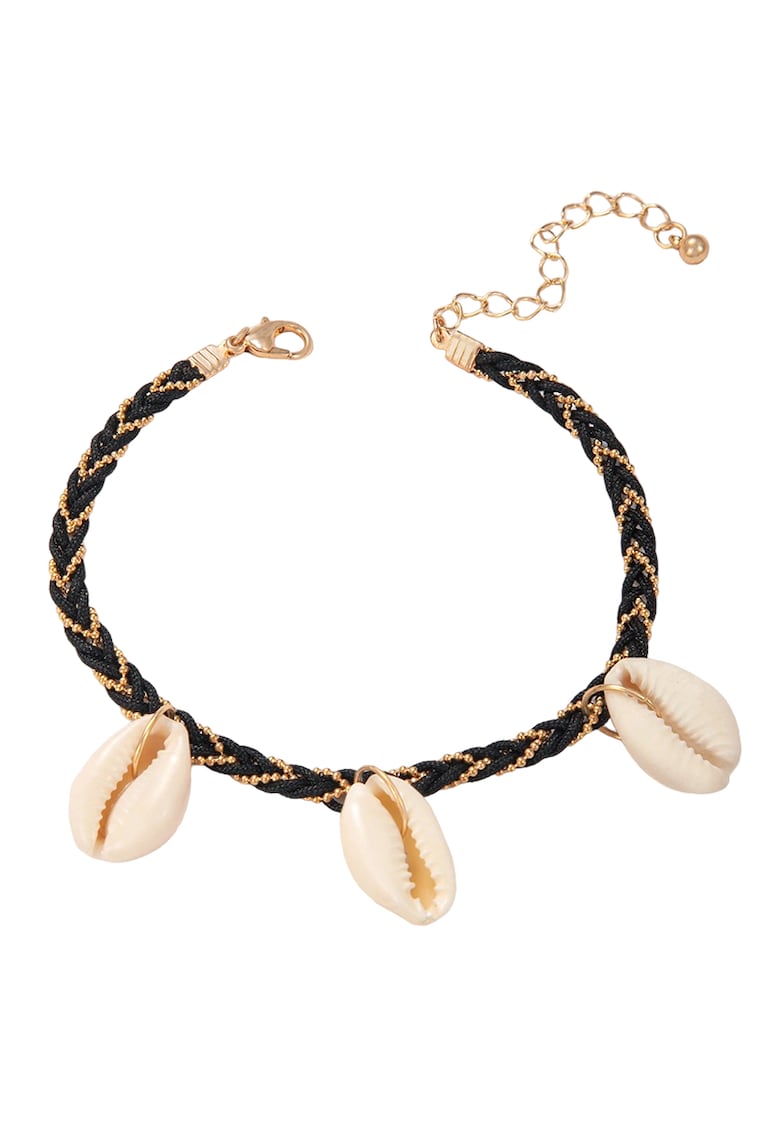 Bratara de picior - aurie - cu snur negru si scoici naturale - Gena C19 -