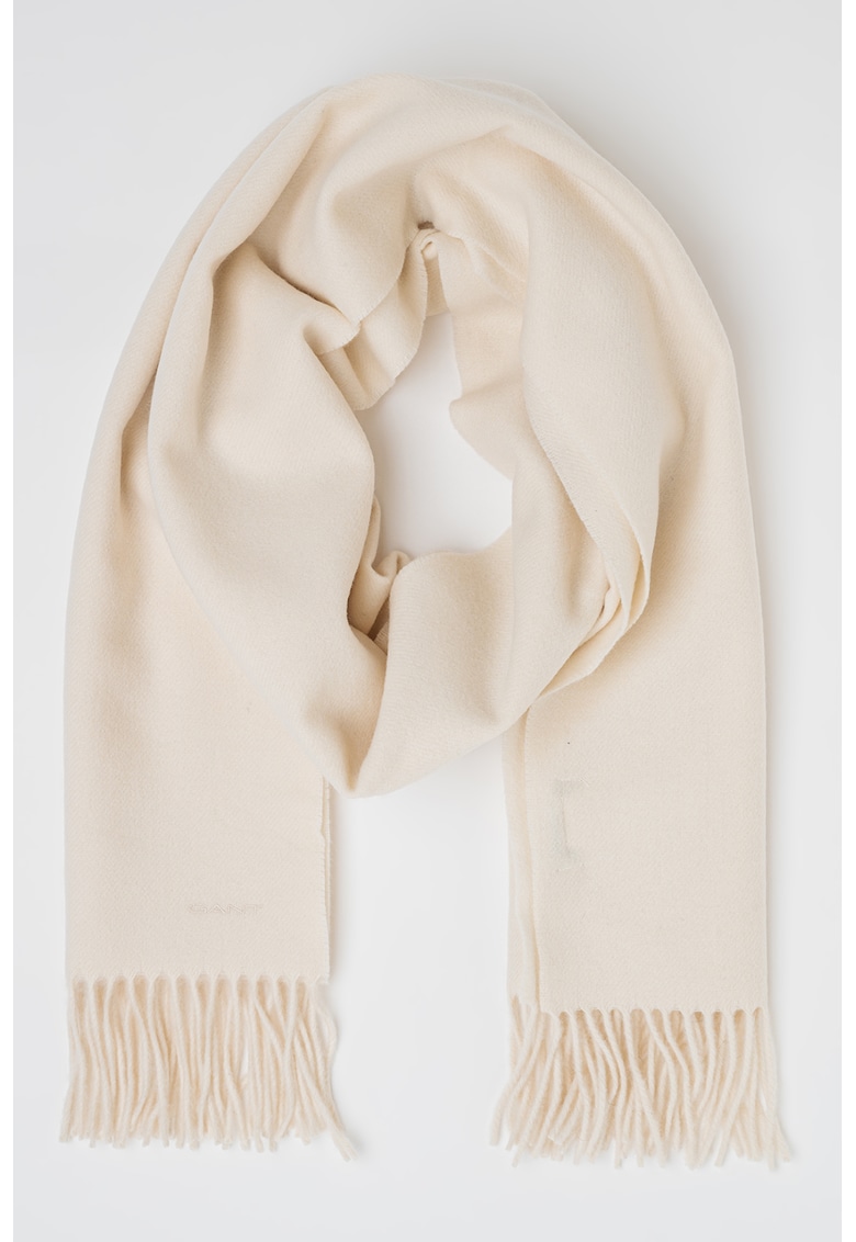 Fular din lana merinos cu franjuri - Crem