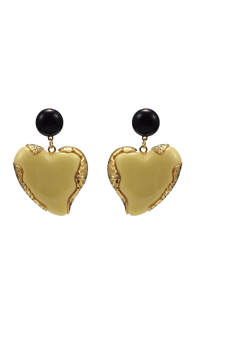 Cercei aurii - in forma de inima - cu pietre bej - Gero C4