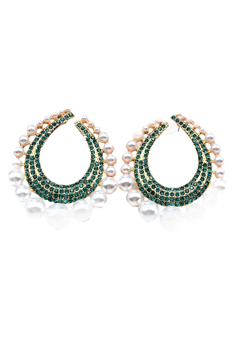 Cercei aurii - ovali - cu pietre verzi si perle - Gerner C3