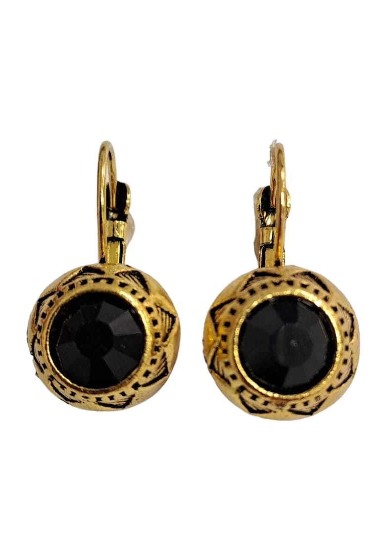 Cercei aurii - rotunzi - cu pietre negre - Goda C1