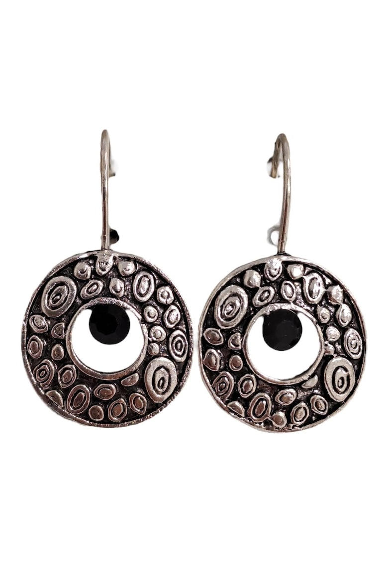 Cercei argintii - rotunzi - cu pietre negre - Glennie C1