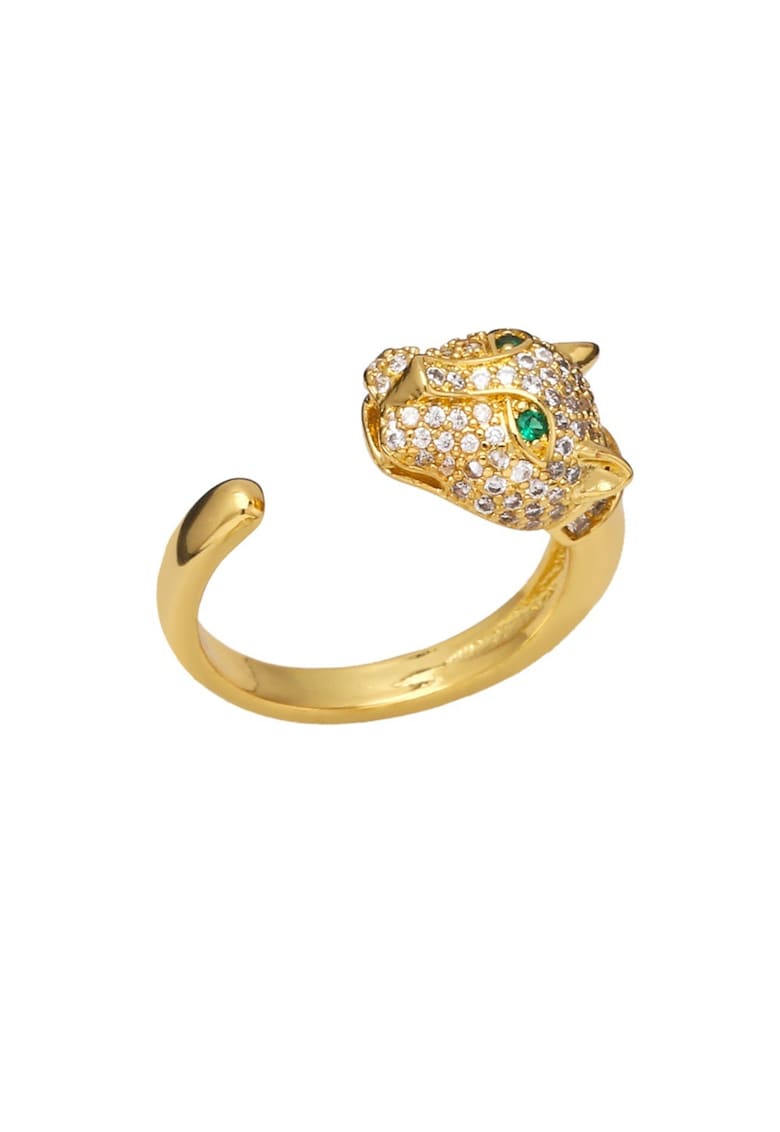 Inel auriu - reglabil - suflat cu aur 14k - cu pietre din zirconiu - forma de pantera - Gladys C5