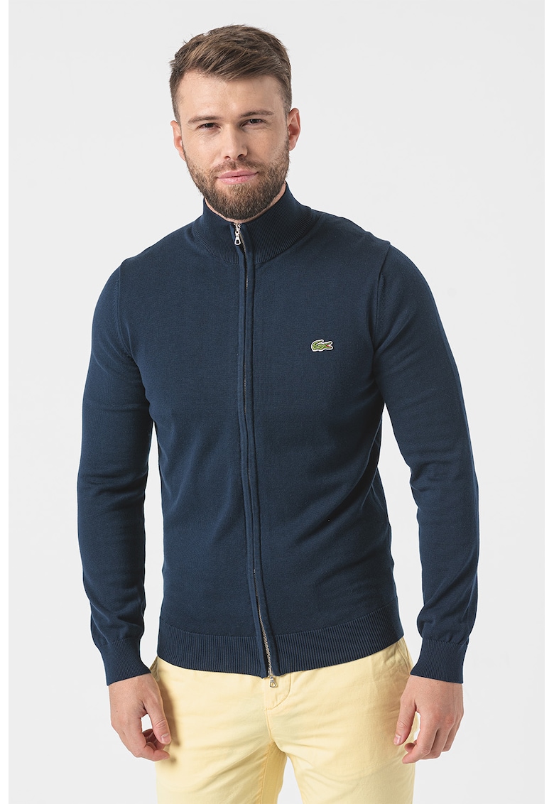 Cardigan tricotat fin cu fermoar - Verde/Bleumarin