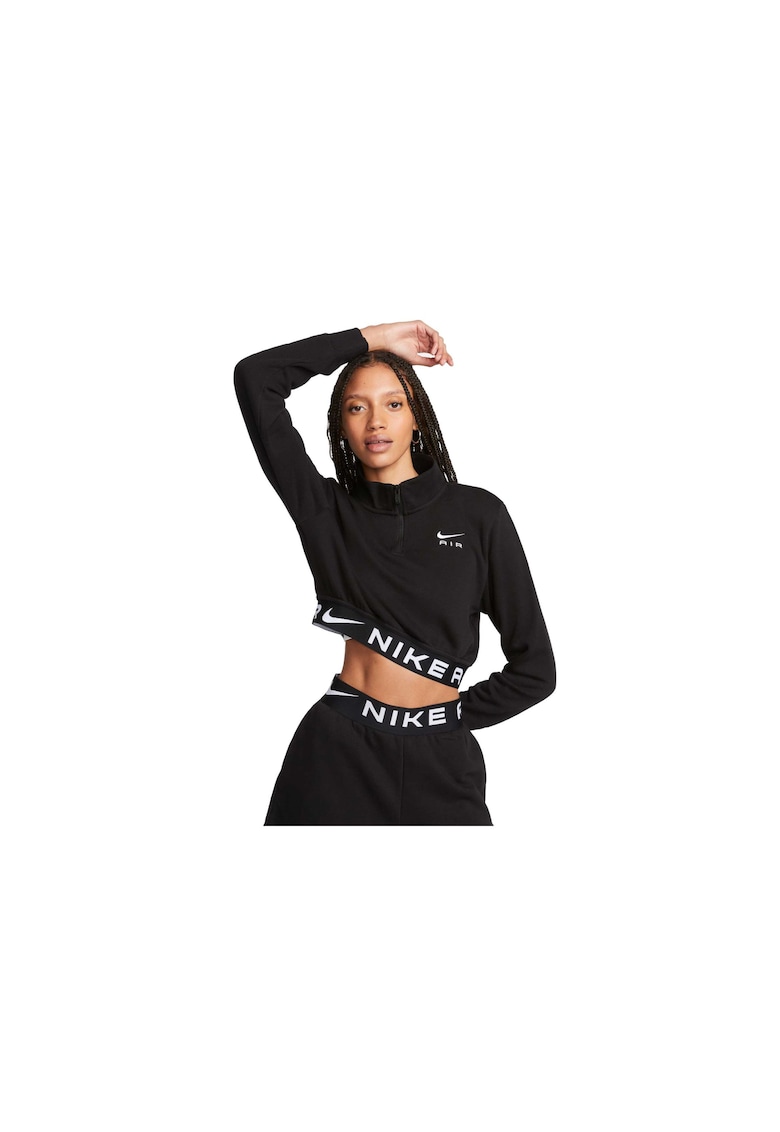 Bluza sport crop cu fermoar scurt si logo