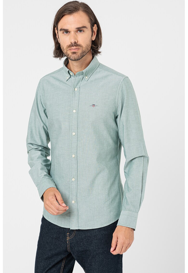 Camasa slim fit din bumbac - Verde melange