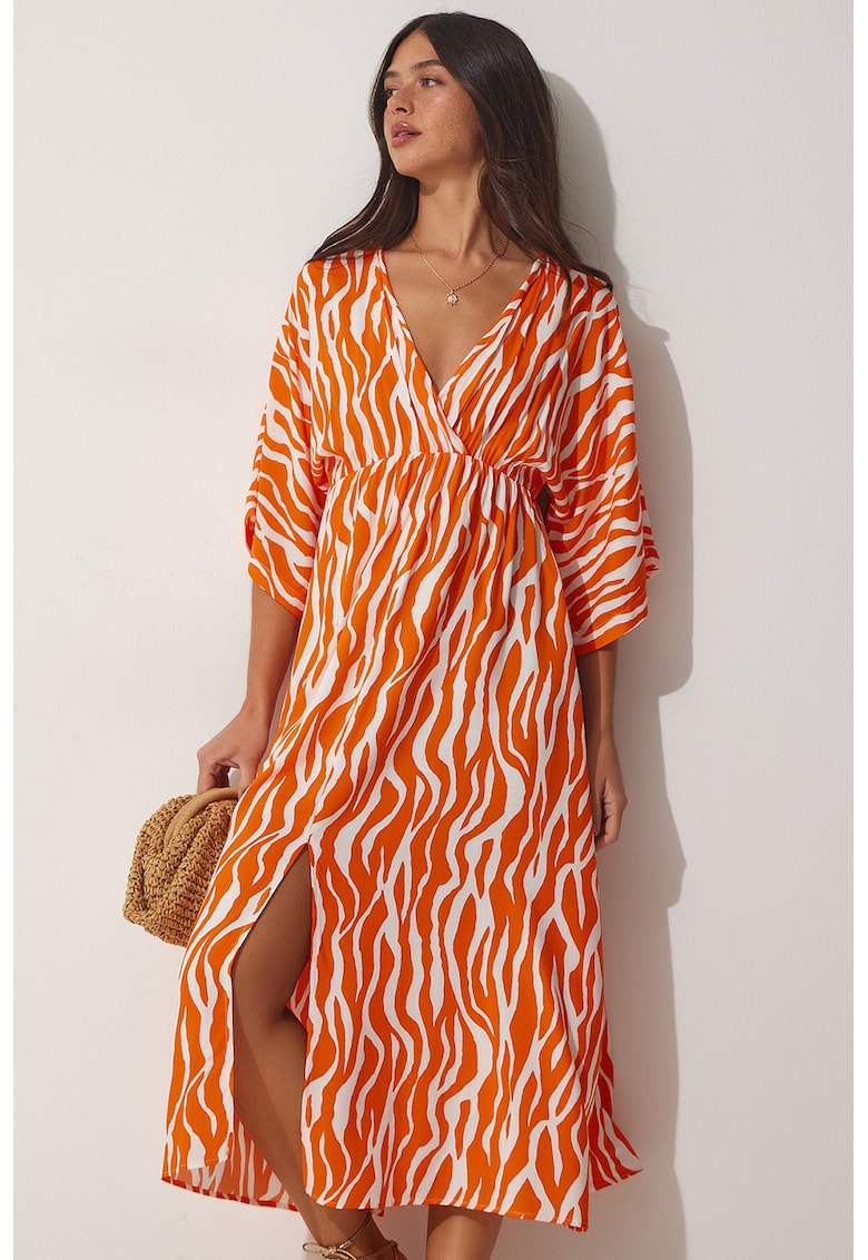 Rochie maxi cu decolteu in V si animal print