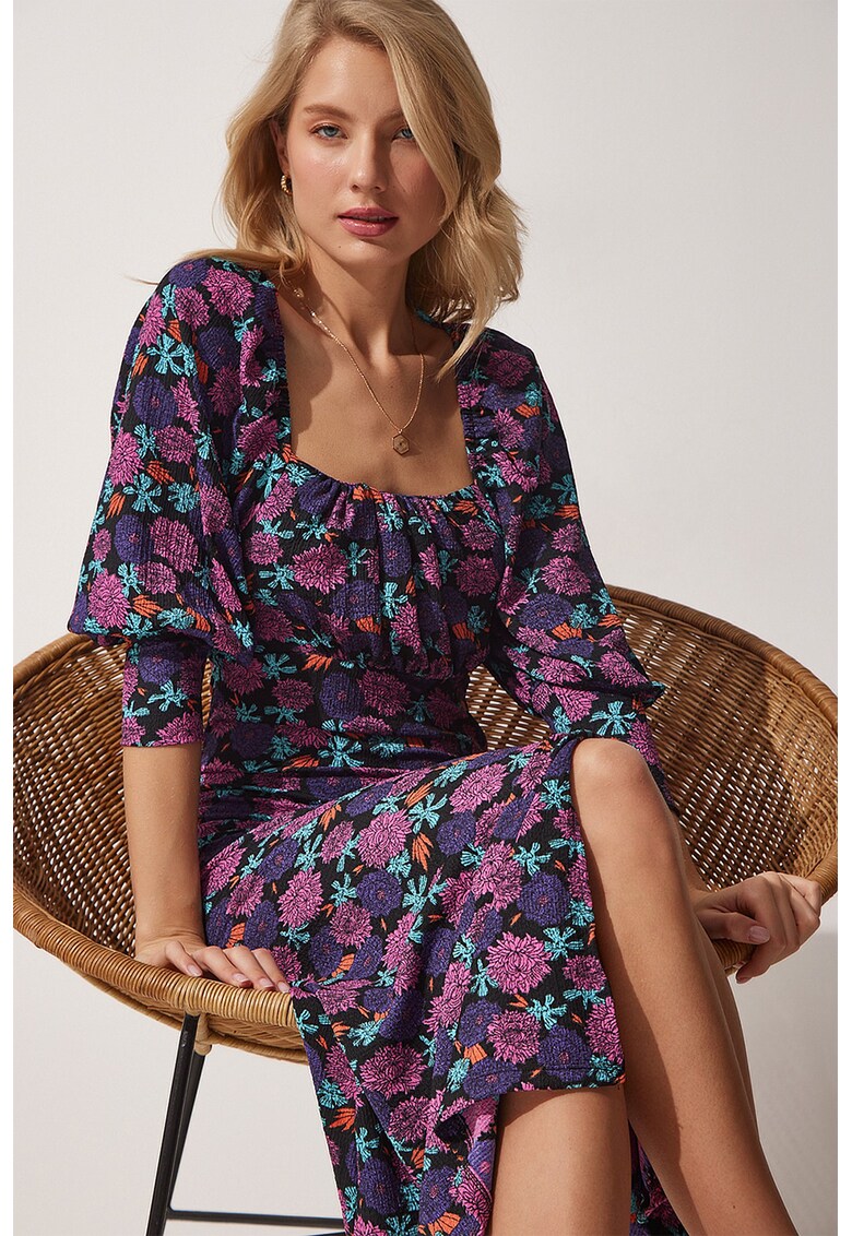 Rochie midi cu model si decolteu patrat