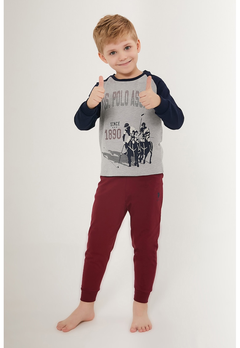 Pijama cu pantaloni lungi si model colorblock