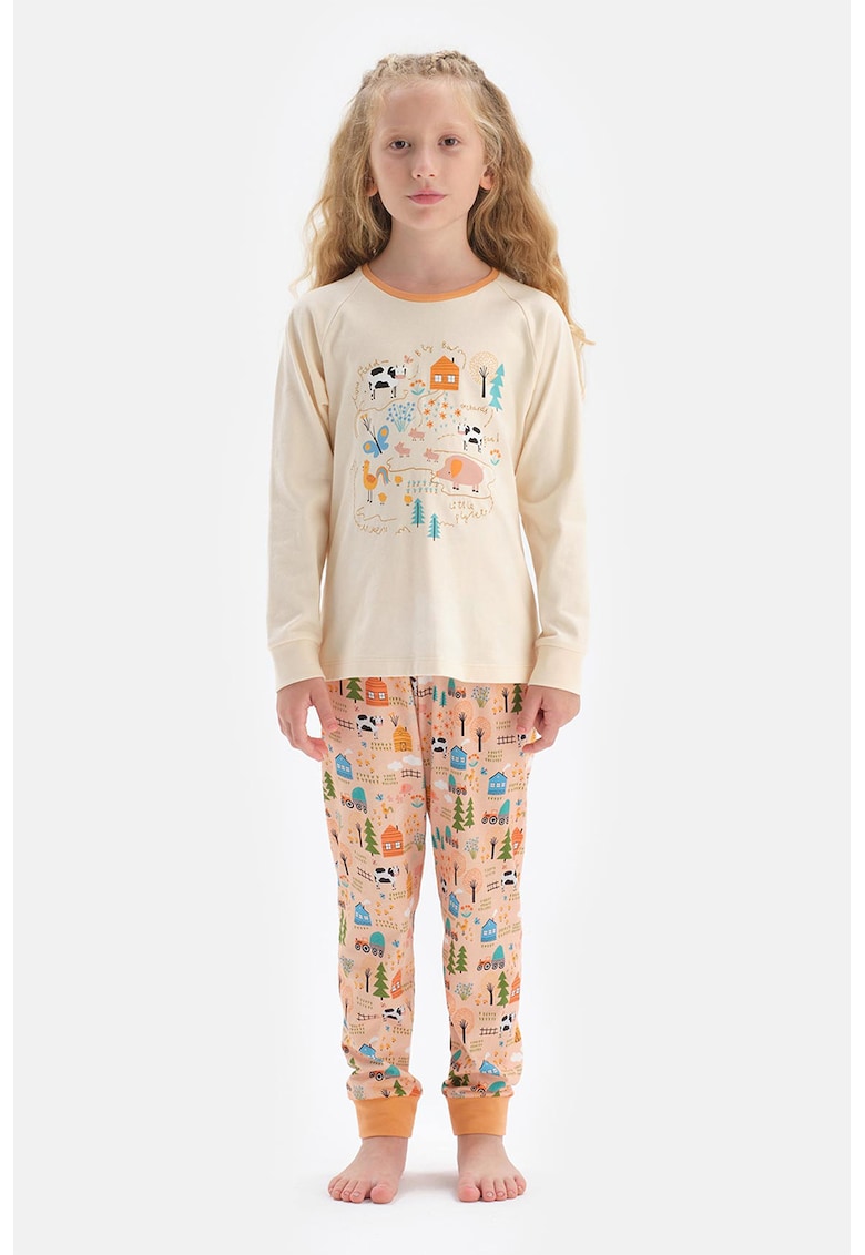Pijama din bumbac cu imprimeu grafic