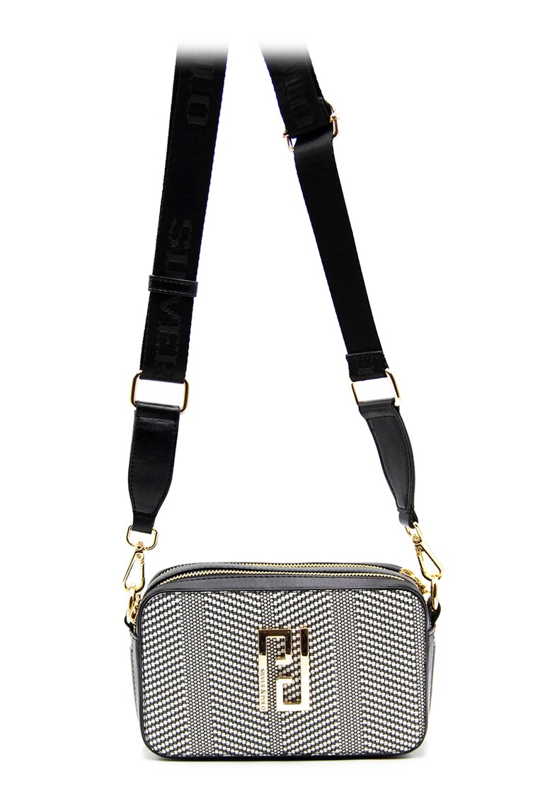 Geanta crossbody cu model tesut - Alb/Negru - 13 x 20 x 8 cm