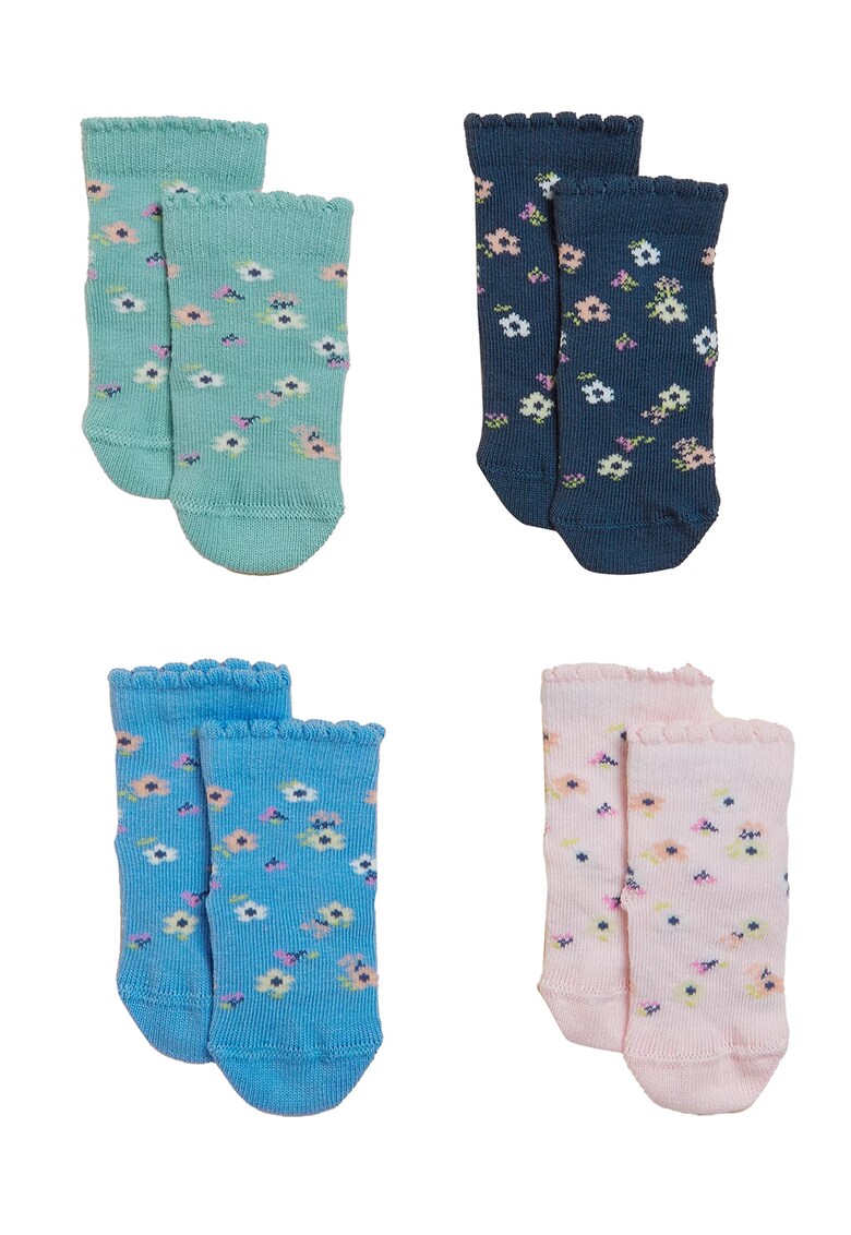 Set de sosete din amestec de bumbac cu imprimeu floral - 4 perechi