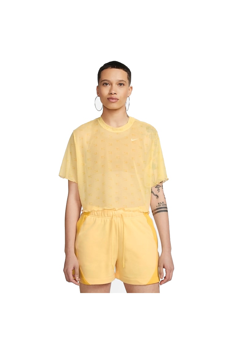 Tricou crop din plasa cu imprimeu logo Air - Auriu