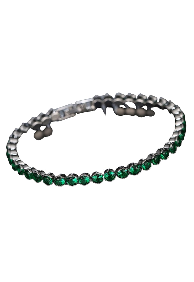 Bratara argintie - tennis - cu pietre verzi din zirconiu - Haldur C3 -