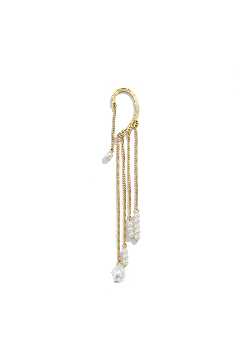 Cercel ear cuff - auriu - lung - cu franjuri si perle - Harrietta C6 -