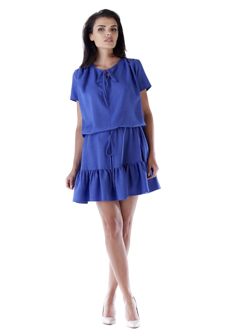 Rochie in clos tip chimono lejera mini cu volan si maneci scurte - - Albastru deschis