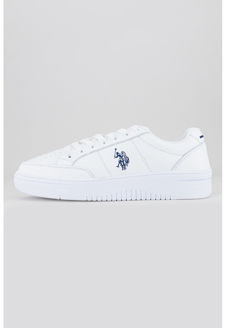 Pantofi sport de piele cu logo brodat - Alb