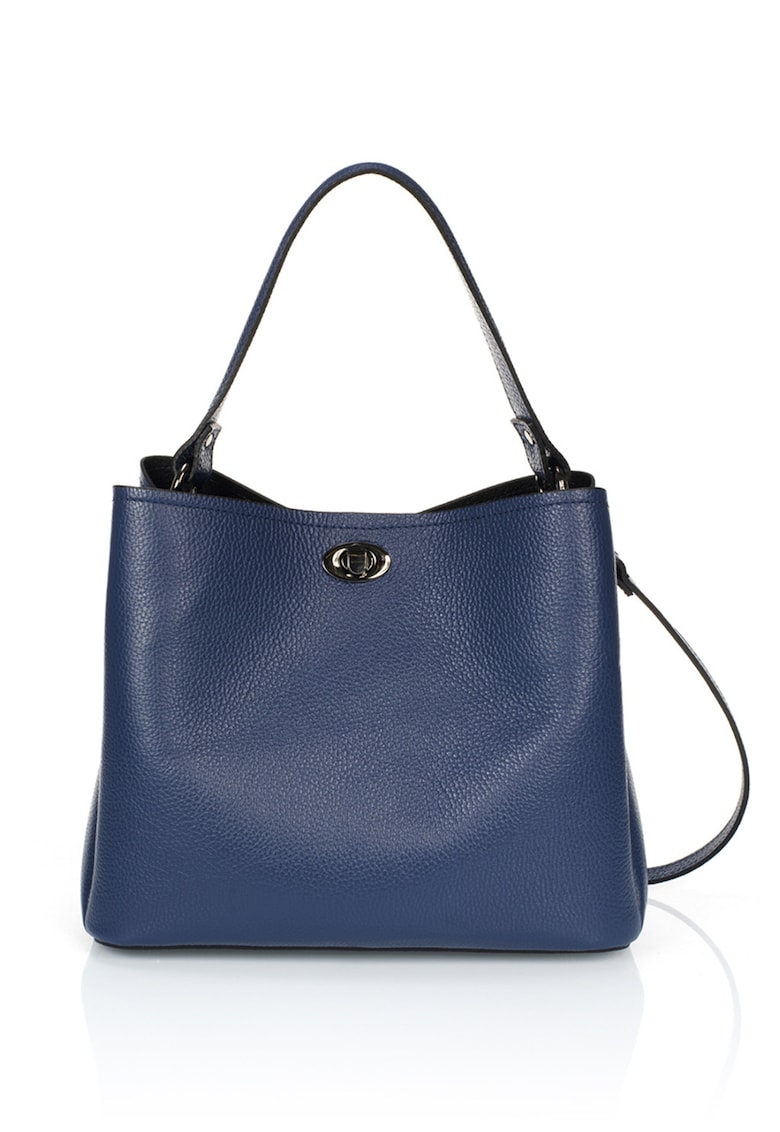 Geanta de piele cu barete detasabile de umar - Albastru