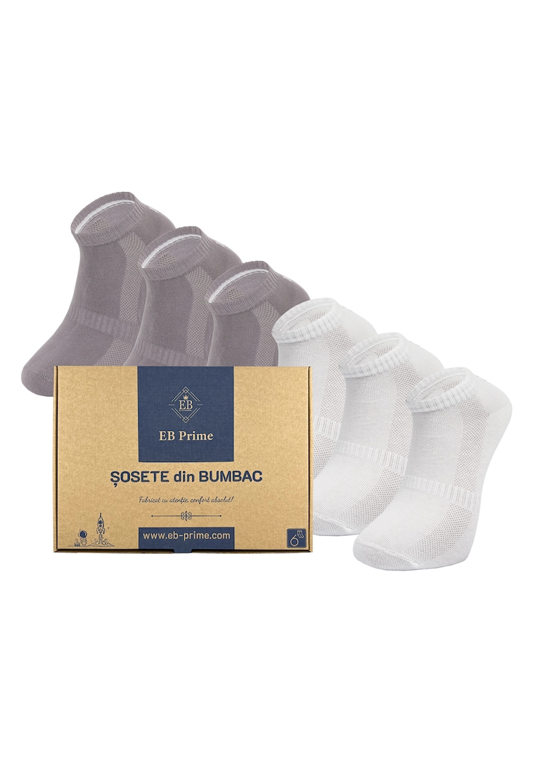 Set 6 perechi - Sosete Scurte din Bumbac Pieptanat -  fara cusatura - respirabile si confortabile
