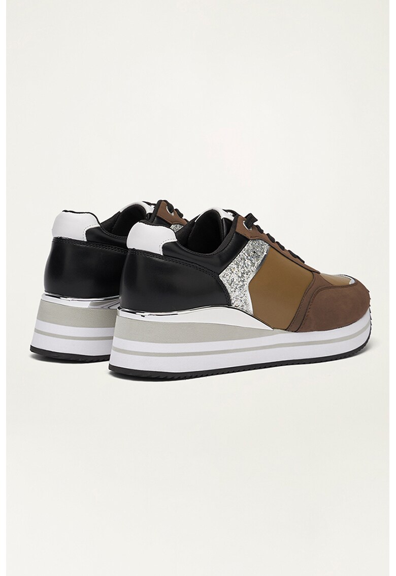 Pantofi sport cu talpa wedge si model colorblock