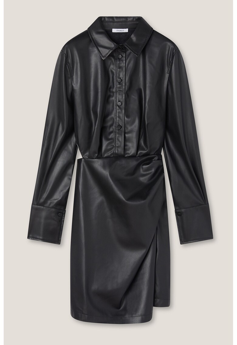 Rochie mini de piele ecologica cu guler ascutit