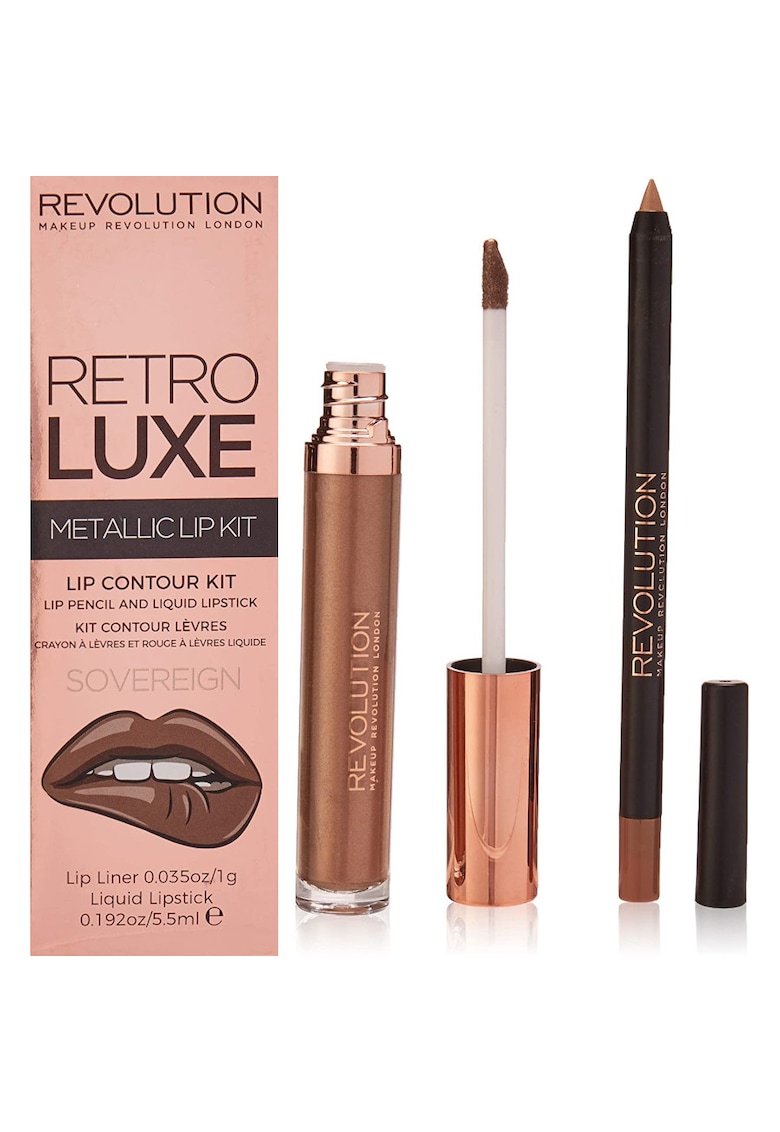 Set ruj si creion de buze : Ruj lichid Retro Luxe - Metallic - Sovereign - 5 -5 ml + Creion de buze Retro Luxe - Sovereign - 1 g