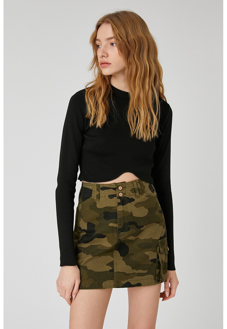 Fusta din denim cu imprimeu camuflaj