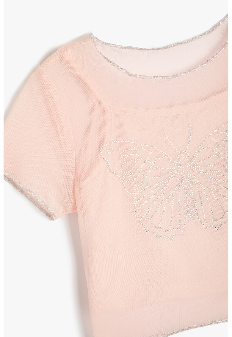 Tricou crop cu strat exterior de plasa