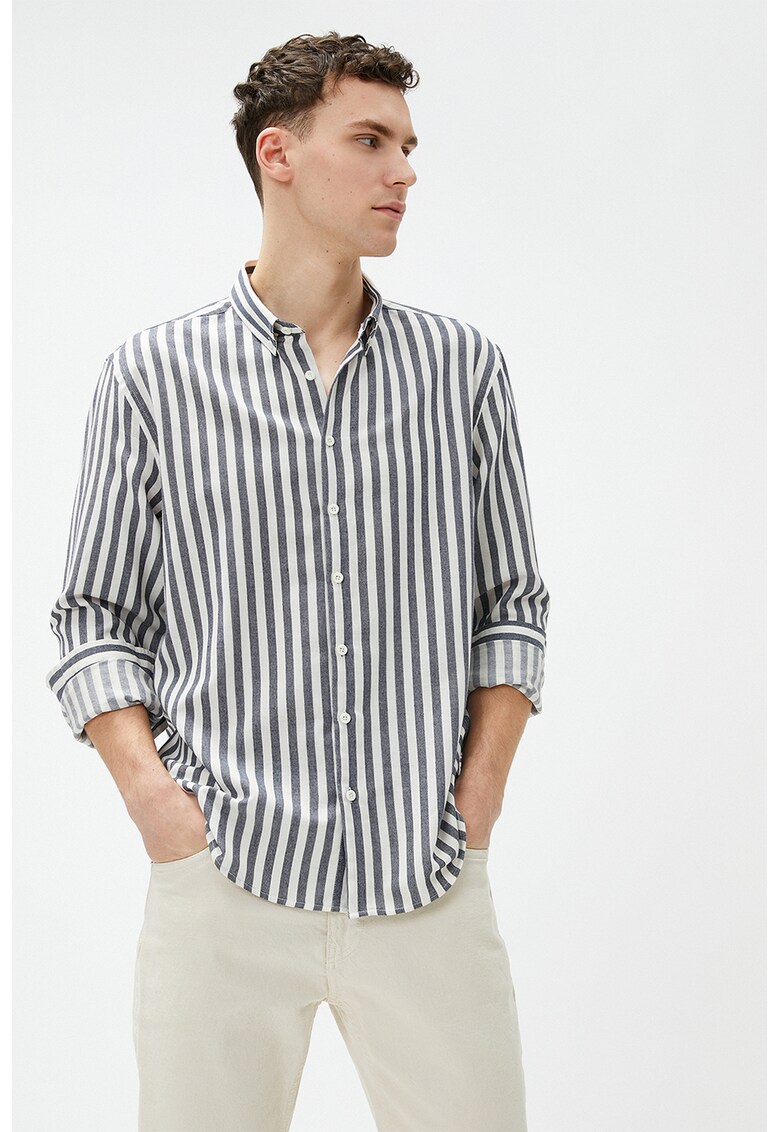 Camasa slim fit cu model in dungi si guler Oxford