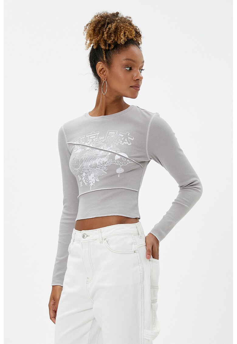 Bluza crop striata cu imprimeu