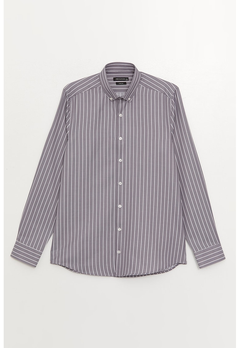 Camasa slim fit cu model in dungi si guler fixat cu nasturi