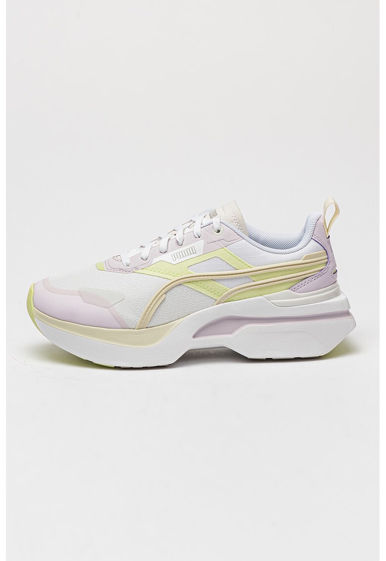 Pantofi sport din piele ecologica cu garnituri din material textil Kosmo Rider - Alb/Verde neon/Roz pastel