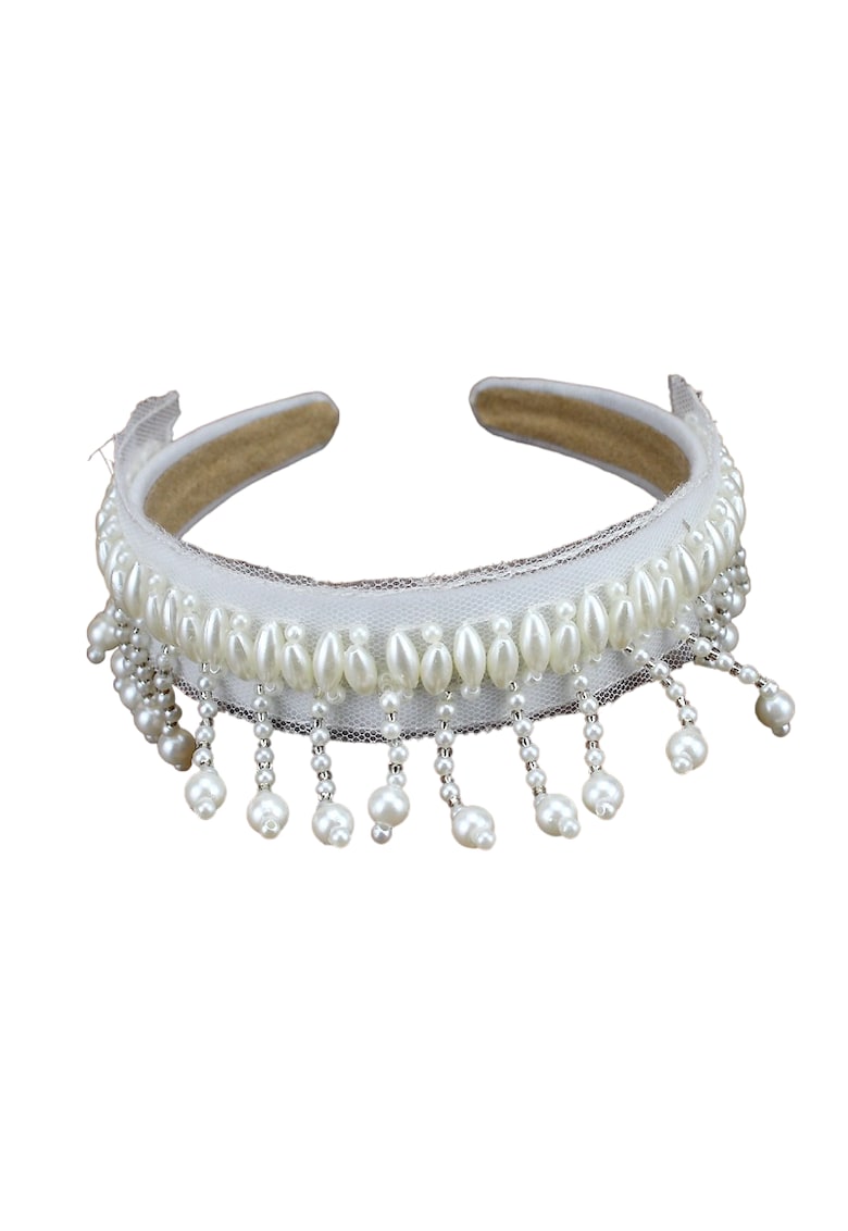 Bentita alba - cu plasa si franjuri din perle - Ilva C1